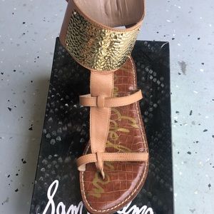 Sandal with gold ankle buckle detail